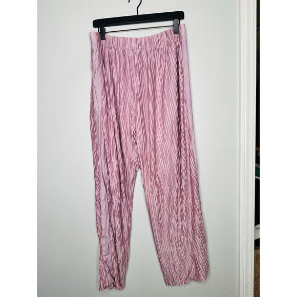 ATLEIN COLLECTIVE Pink Pleated Texture Mauve Plisses Flowy Pants Size 12 - Picture 4 of 14